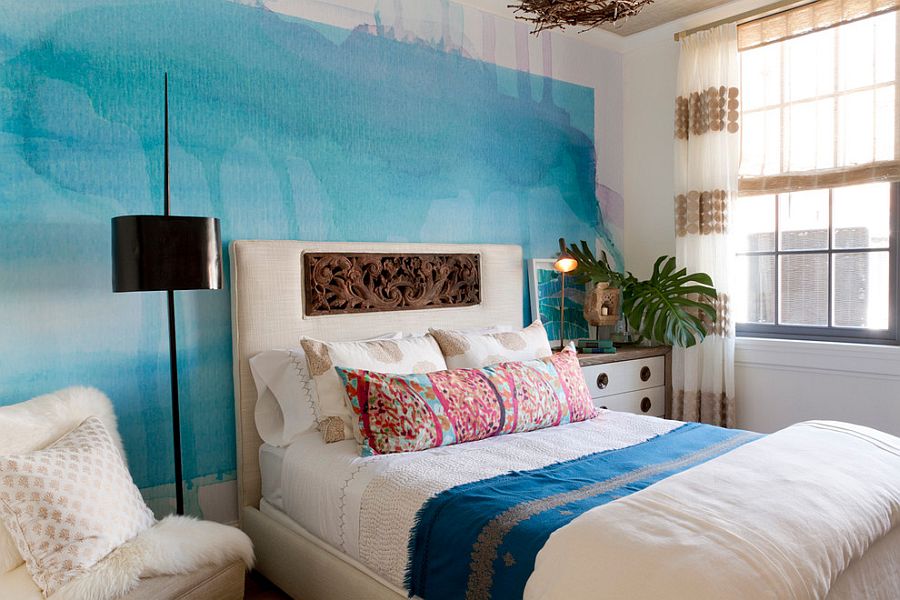 Fabulous contemporary bedroom combines bohemian elegance with watercolor magic!