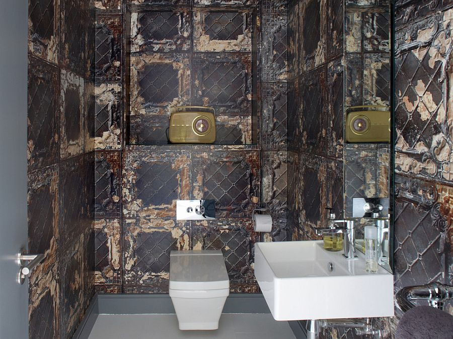 Fabulous wallpaper imitates the finish of aged metallic tiles [Design: Optimise Design]