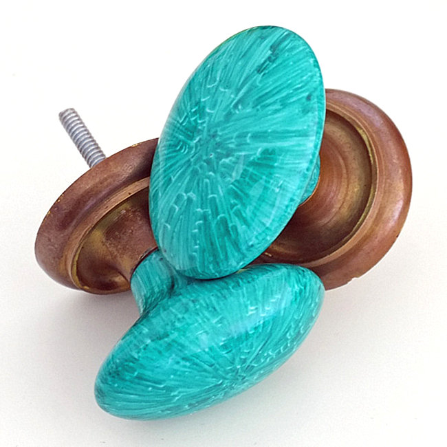 Faux malachite drawer pulls from Teal + Lime