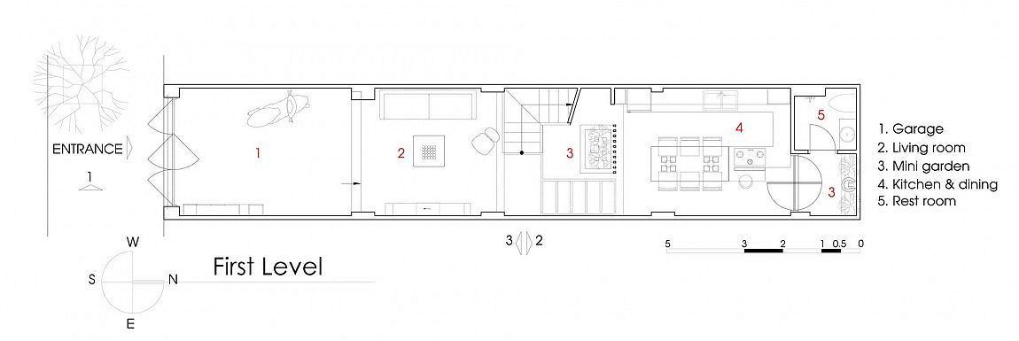 Floor plan of ground level of NA House