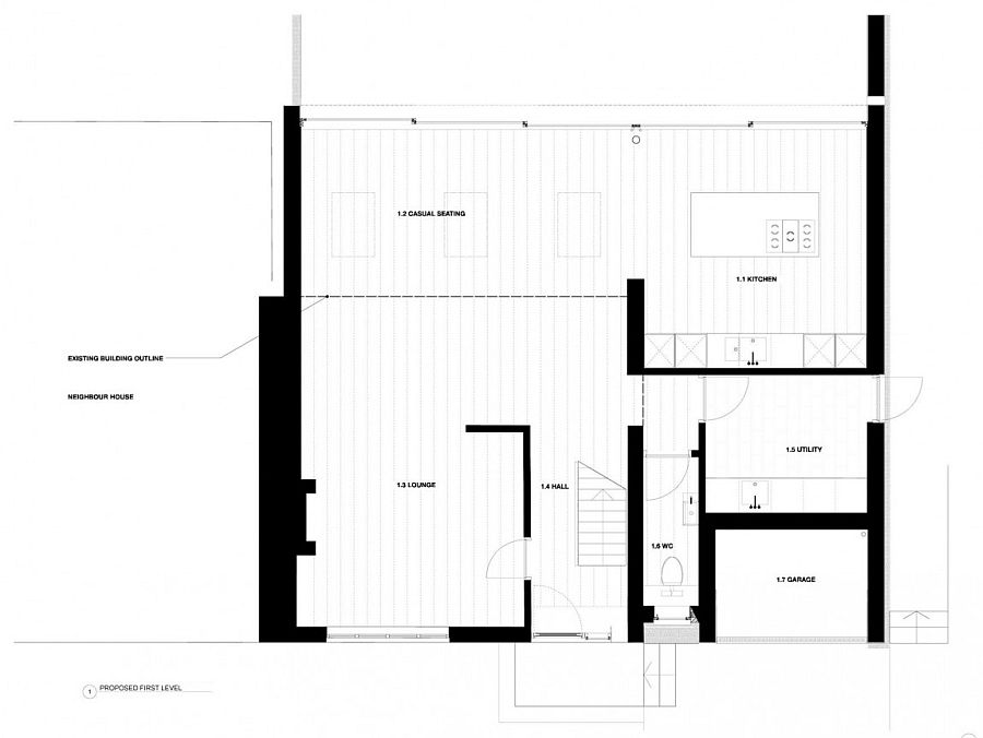 Floor plan of the extended English home in Winchester, Hampshire