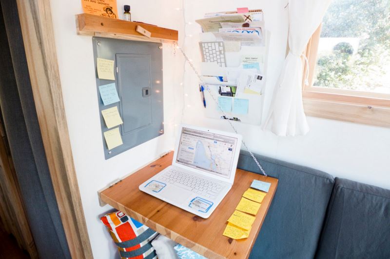Fold-down desk solution for a tiny house