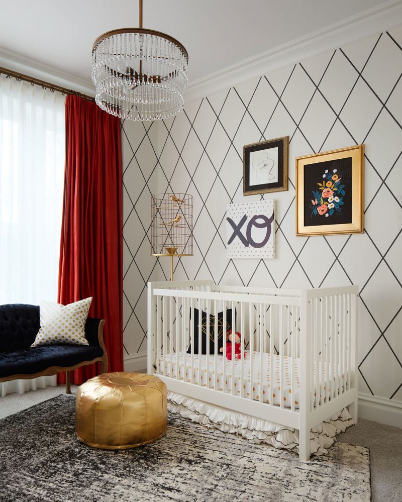 Gold pouf in a designer nursery