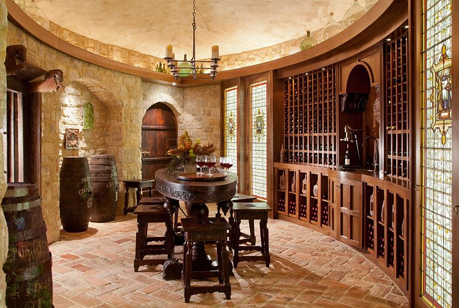 Gorgeous table complements the classic style of the wine room [Design: Denver Interior Designers]