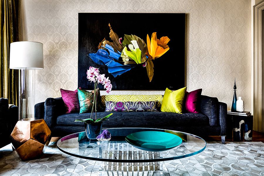 Hard to miss this fascinating and colorful wall art addition [Design: Toronto Interior Design Group - Yanic Simard]
