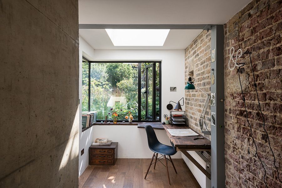 Industrial home office with exposed brick wall [Design: MW Architects]