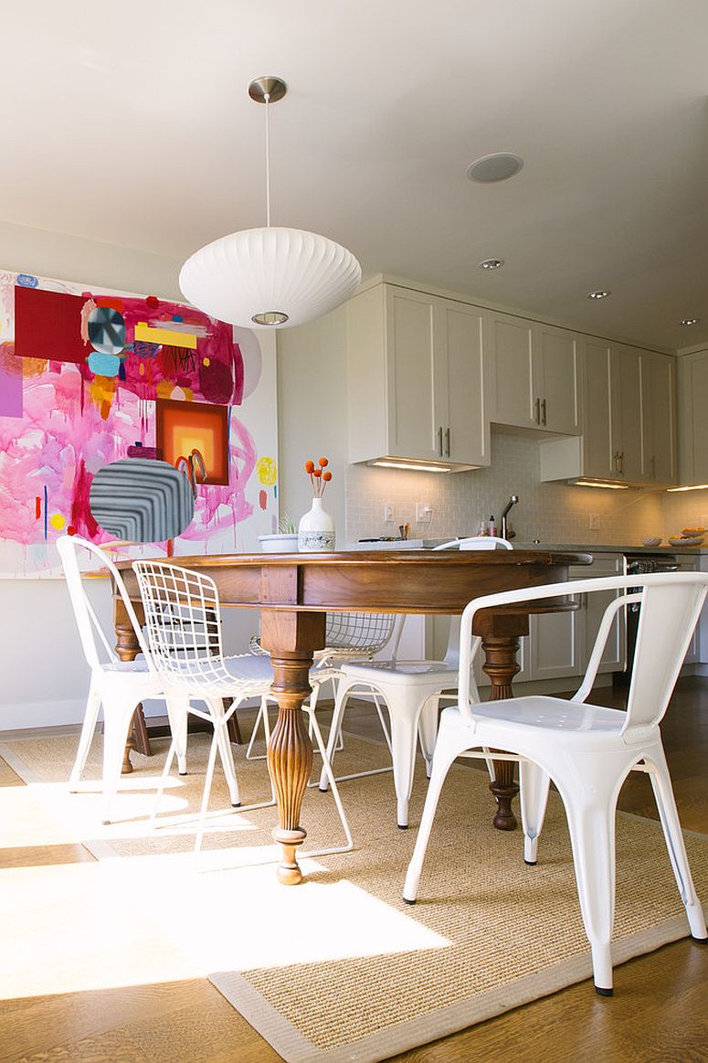 Ingenious dining space bring together Eames, Bertoia and Marais A Chairs!