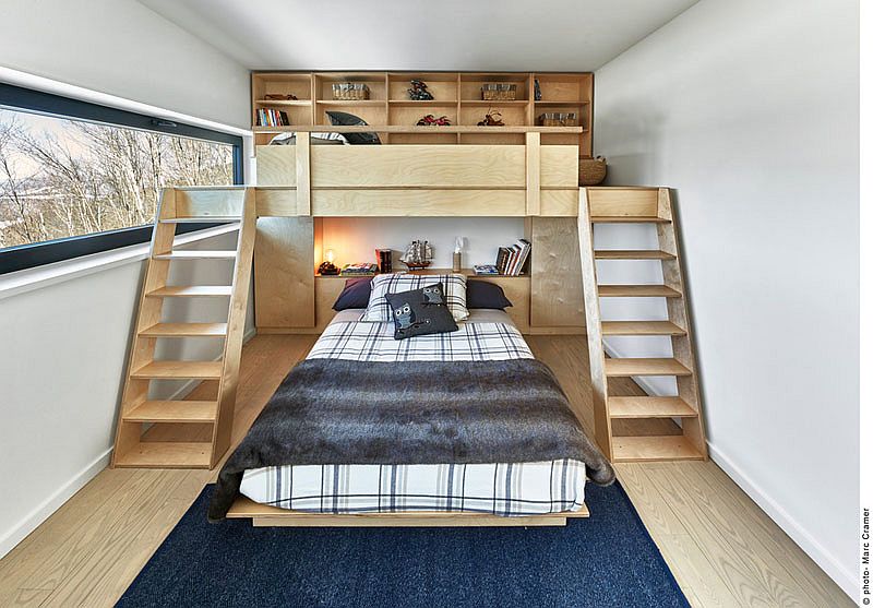 Kids bedroom of the ski chalet with bunk beds