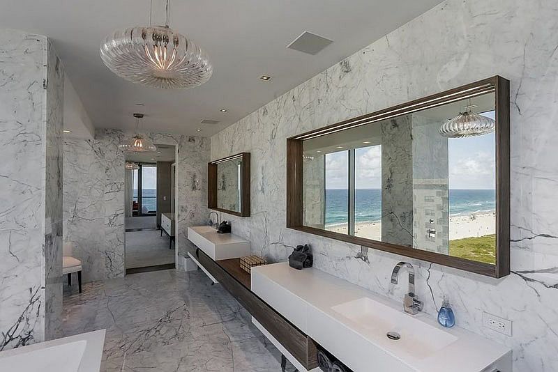 Luxurious contemporary bathroom with twin vanities