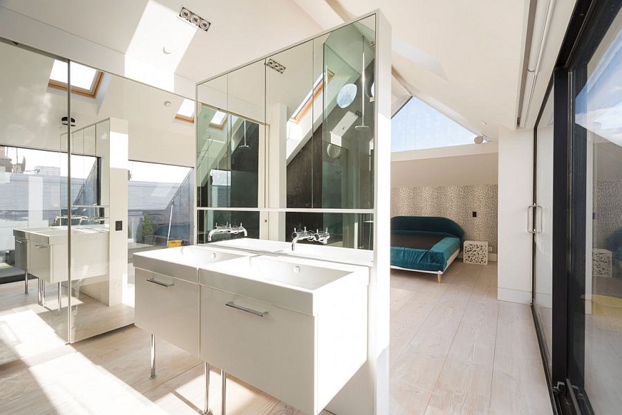 Master bedroom and bathroom on the attic level with contemporary style