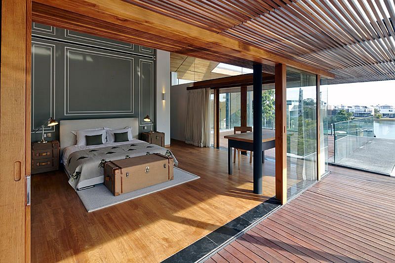 Master bedroom and bathroom with canal views