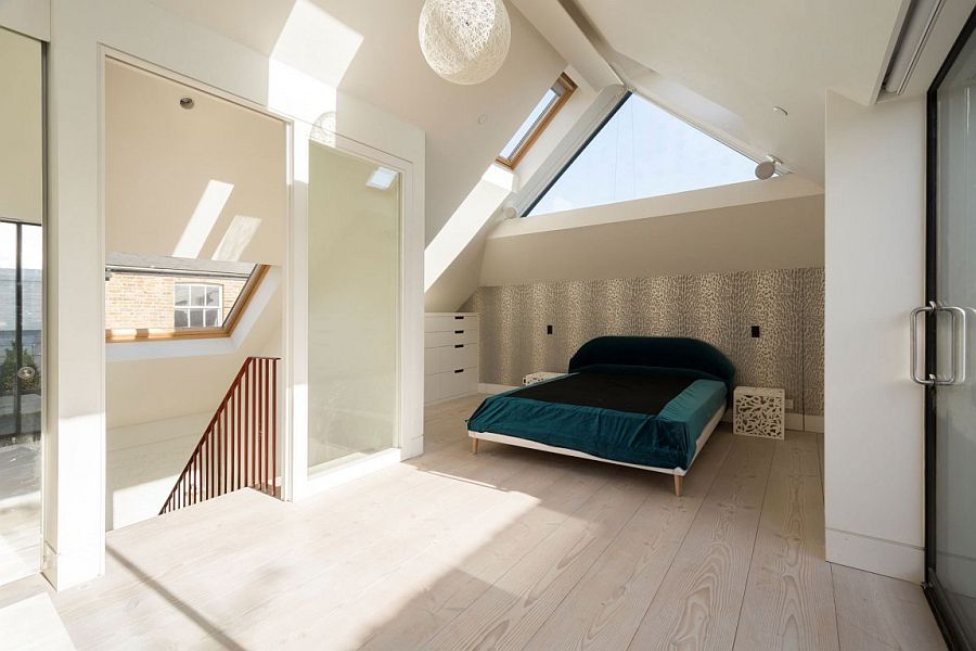 Master bedroom on the top level of the Clarendon Cross House