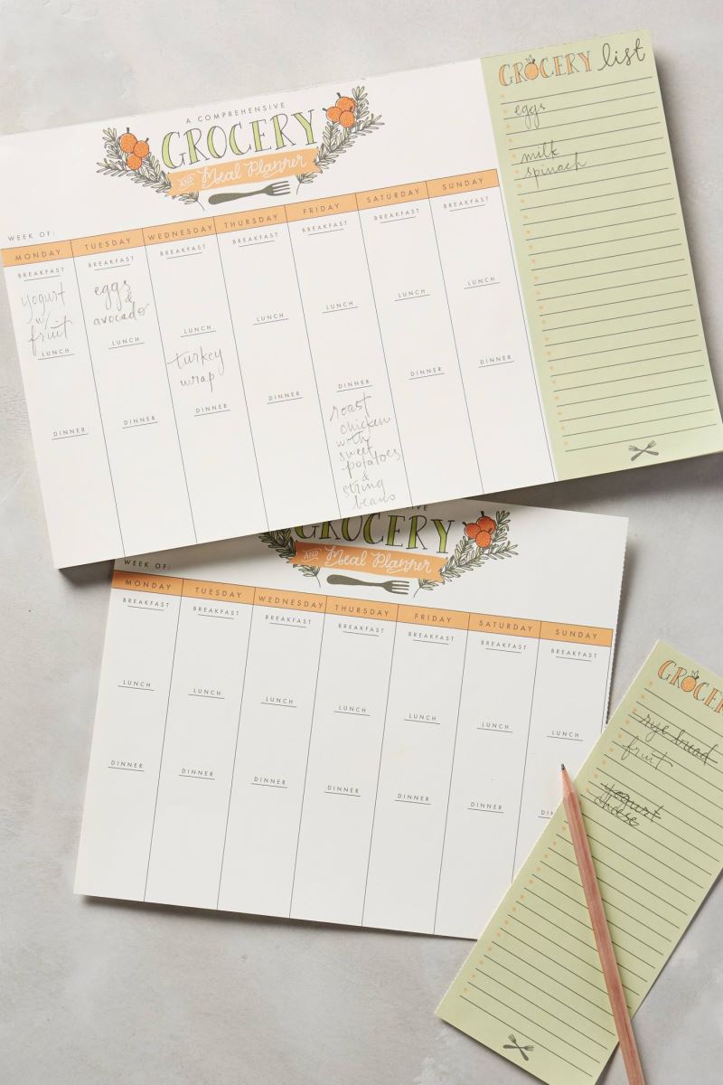 Meal planning calendar from Anthropologie