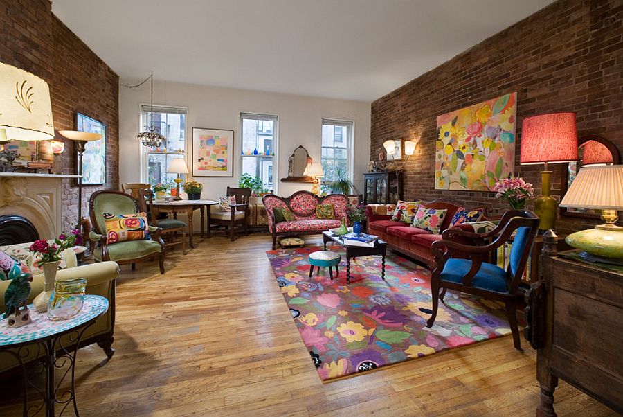 Modern Victorian living room with a colorful, eclectic touch