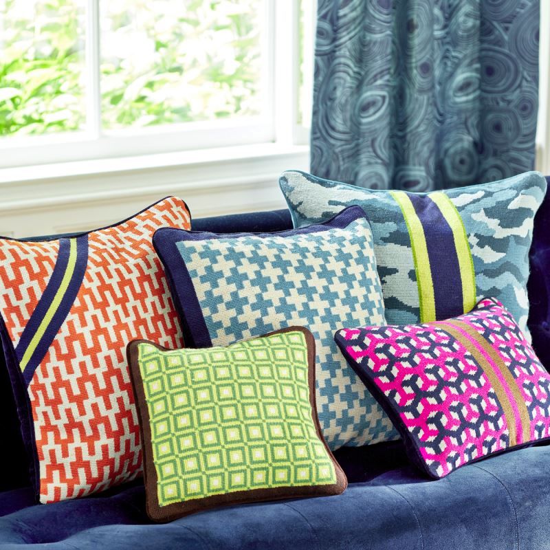 Needlepoint throw pillows from Jonathan Adler