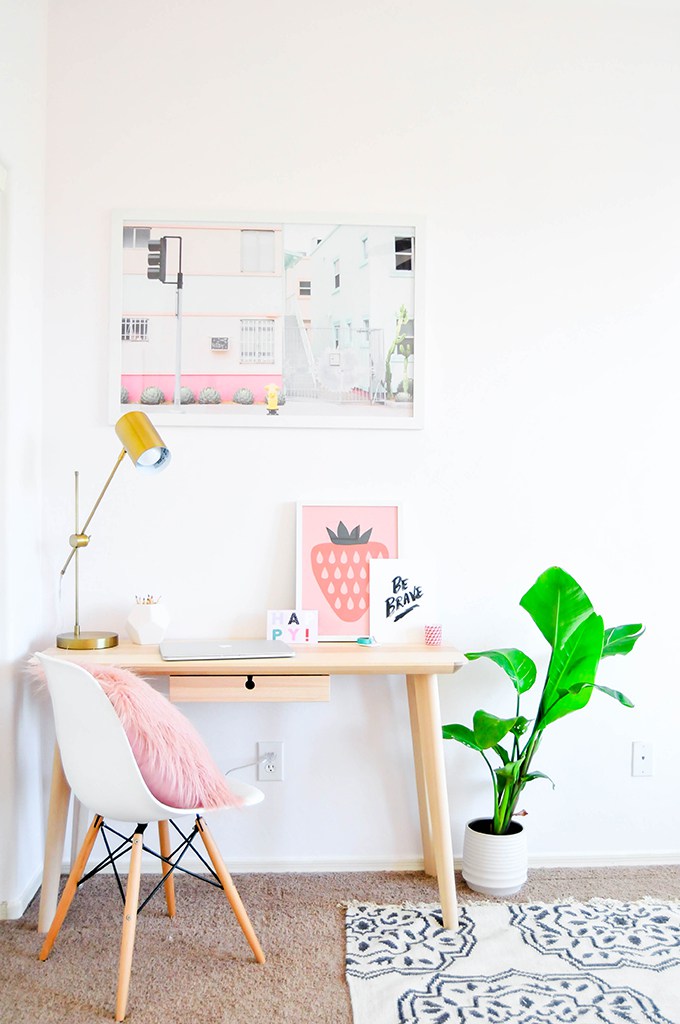 Pastel prints in the guest room and office of Proper blogger Lexy Ward