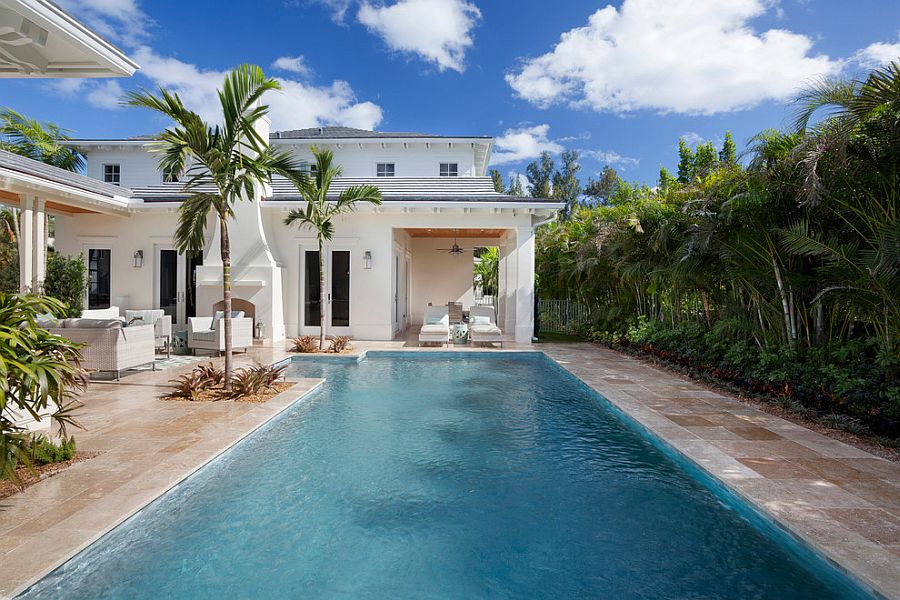 Pool deck combines tropical style with a hint of Mediterranean charm