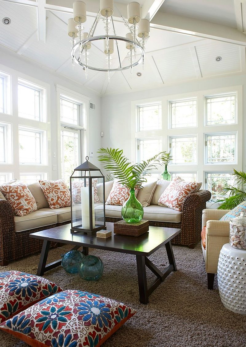 Rattan furniture is perfect for the relaxed sunroom [Design: Threshold Interiors]