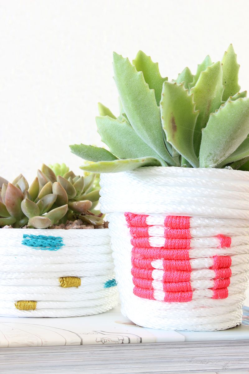 Rope-wrapped planters from A Beautiful Mess