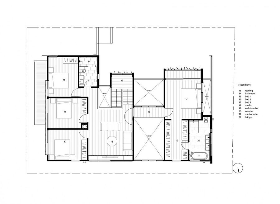 Second level floor plan of Backyard House in Teneriffe