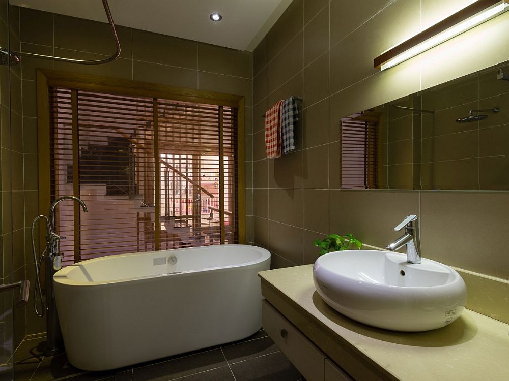 Small modern bathroom with a gorgeous freestanding bathtub