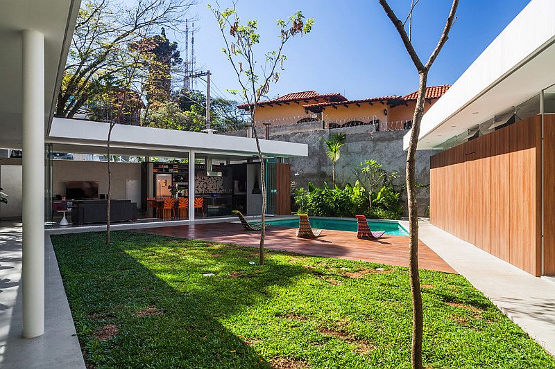 Small pool and deck of the central courtyard