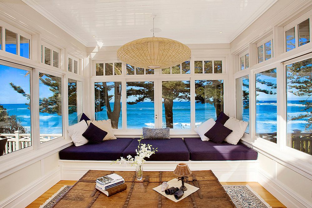 Sunroom in Sydney home brings the ocean indoors with its open design [From: Ryan Lahiff Photography]