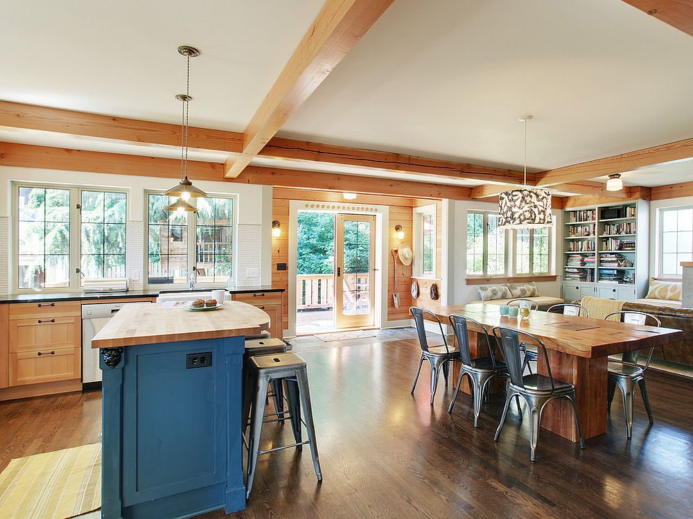 Traditional kitchen and dining space brings together the Marais A chairs and bar stools [Design: J.A.S. Design-Build]