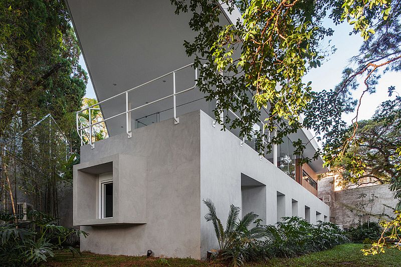 Unique design and facade of the concrete home in Brazil