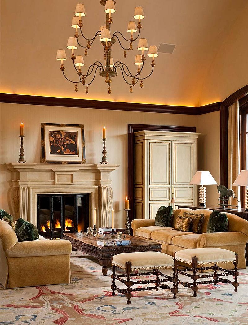 Uplighting in the family room creates a classy ambiance