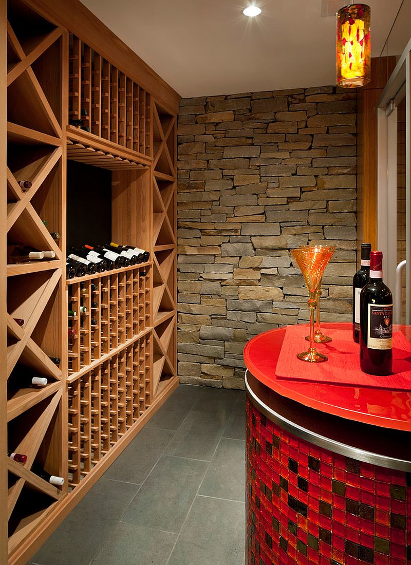 Wine tasting area with a splash of red