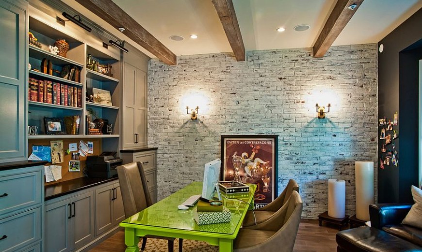 Trendy Textural Beauty: 25 Home Offices with Brick Walls