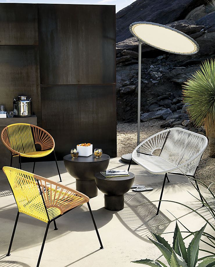 Yellow and tan lounge chairs from CB2