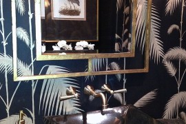 A hint of metallic glint for the tropical powder room 270x180 Hot Summer Trend: 25 Dashing Powder Rooms with Tropical Flair