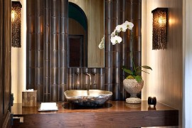 Bamboo tiles steal the show in this powder room 270x180 Hot Summer Trend: 25 Dashing Powder Rooms with Tropical Flair