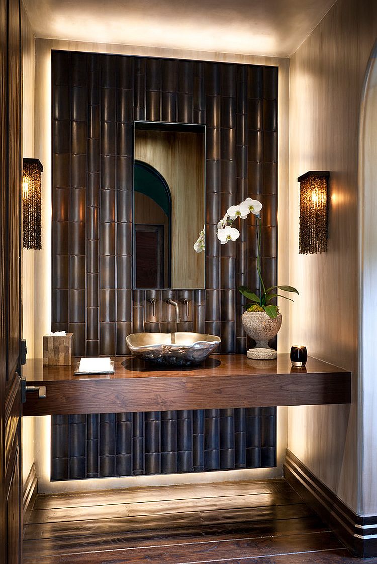 Bamboo tiles steal the show in this powder room [Design: Malgosia Migdal]