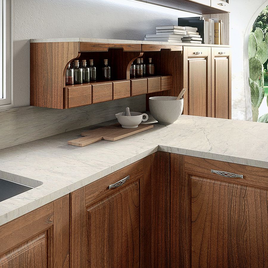 Closer look at the worktop and cabinets of Contrada