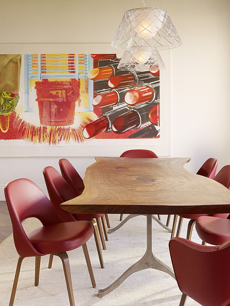 Colorful modern dining room with Phillipe Starck Romeo Louis II pendant