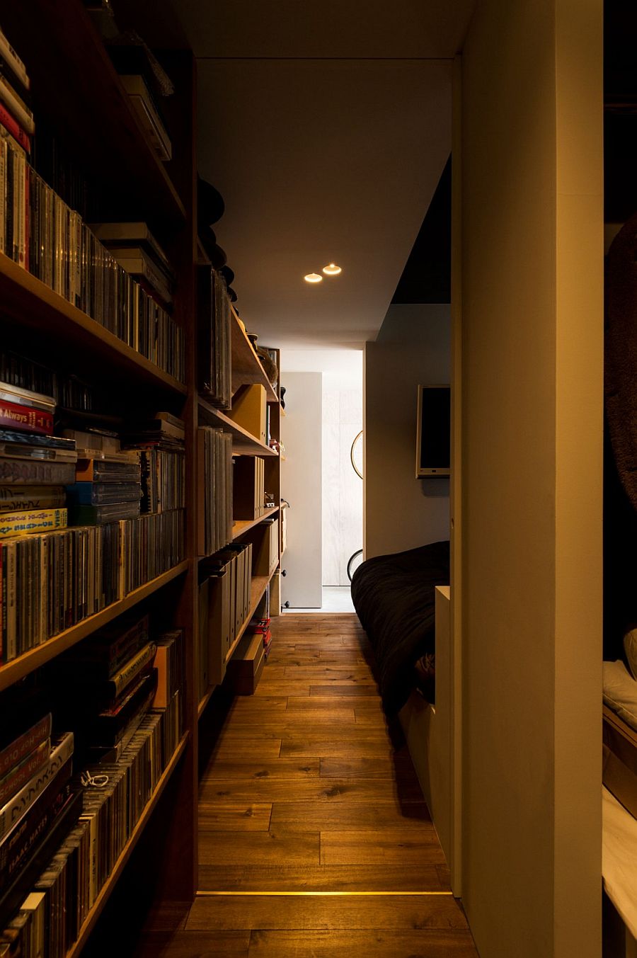 Cozy, modern interior of the Japanese home with wooden flooring