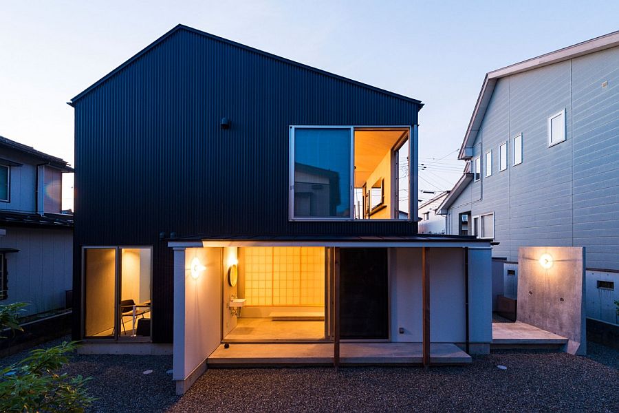 Dark, metallic exterior of the house in Nagaoka