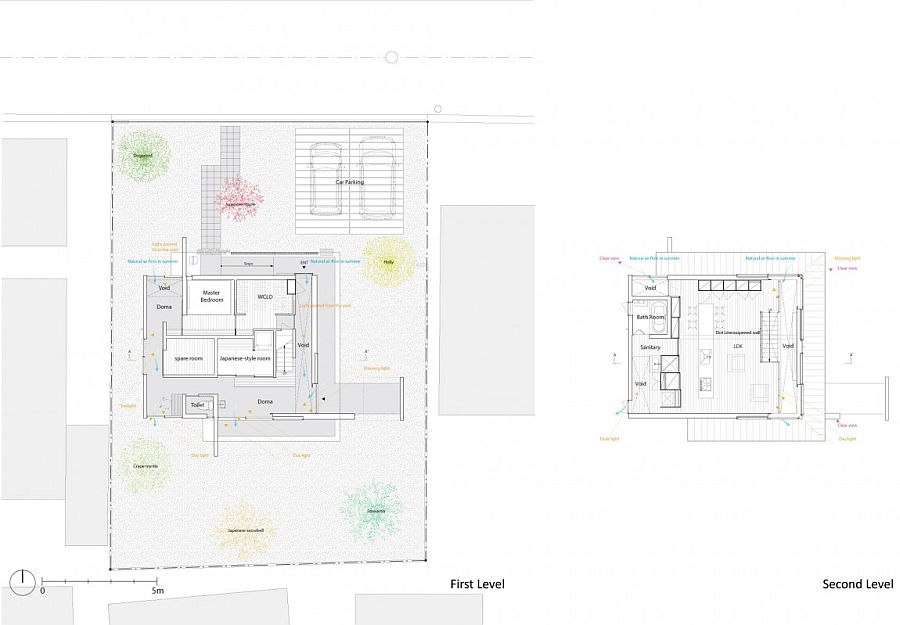 Floor plan of the two levels at the modern industrial Japanese House