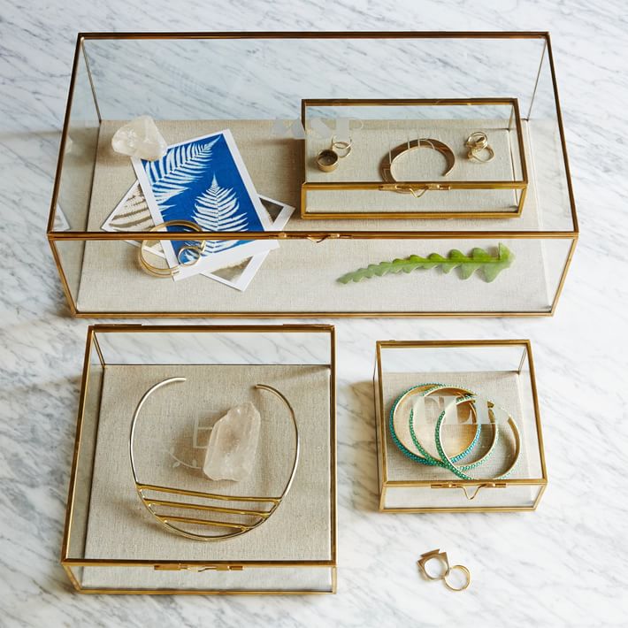 Glass and brass shadow boxes from West Elm