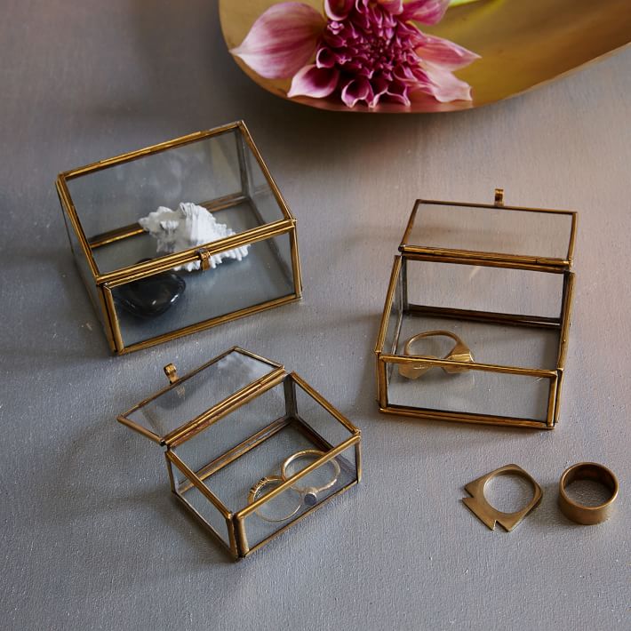 Glass and metal nesting trinket boxes