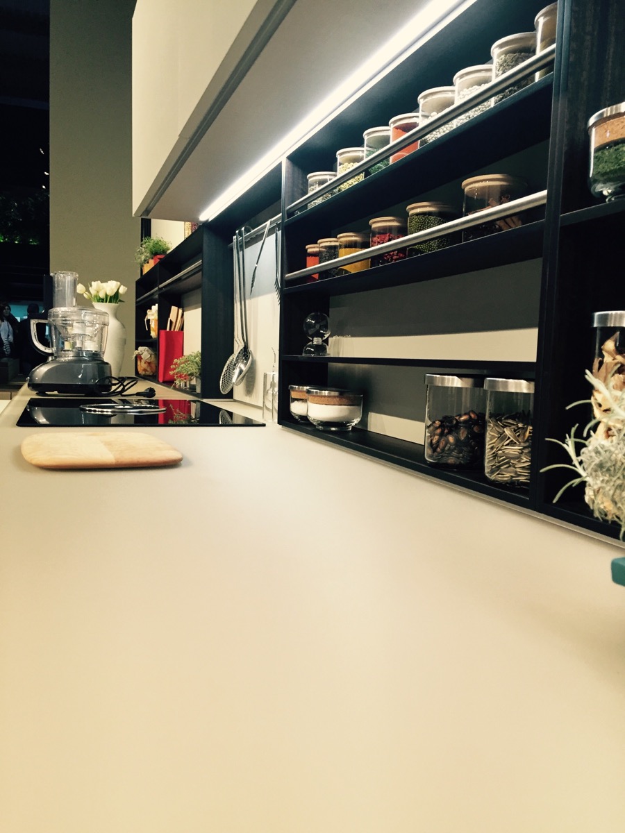 Kitchen workstation and shelves at the Polaris stand – EuroCucina 2016, Milan