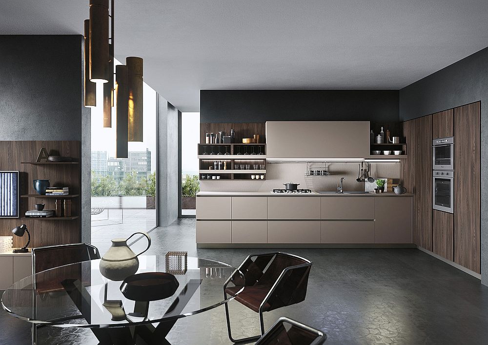 Oak and brown finishes create a classy moern kitchen