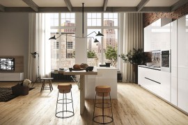 Slim and modern design of the kitchen next to the open plan living space 270x180 First Kitchen: Modular Freedom Wrapped in Casual Minimalism