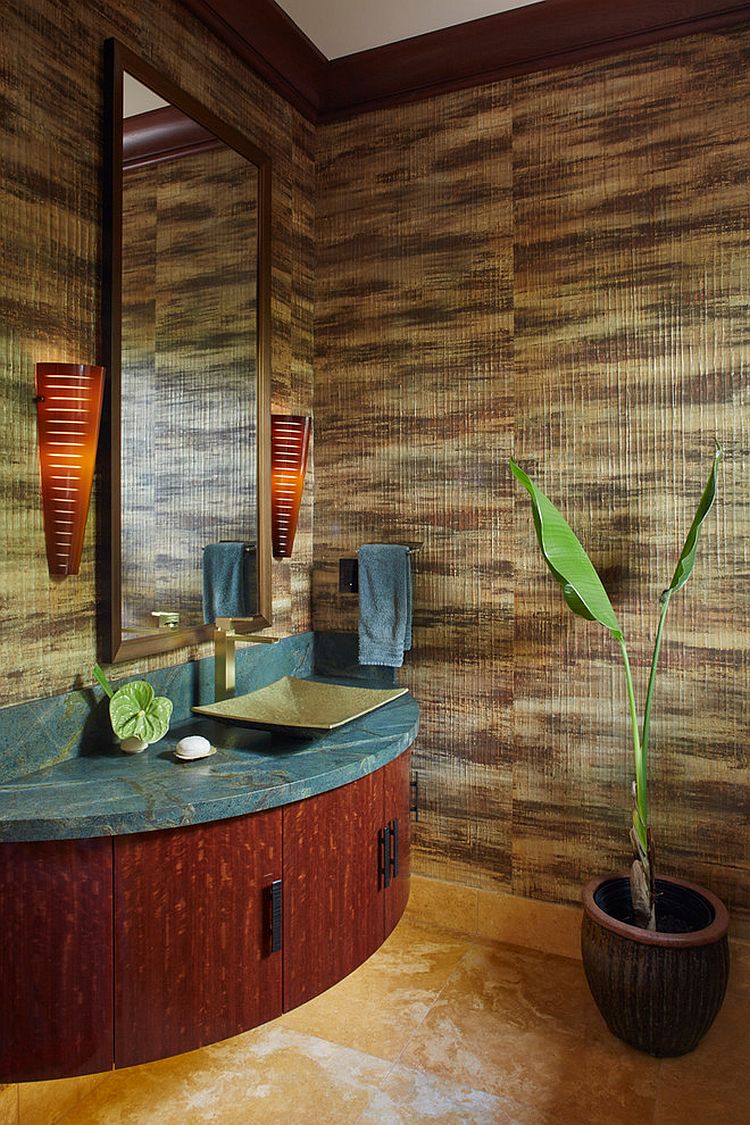 Small and stylish powder room with textural beauty [Design: Rick Ryniak Architects]