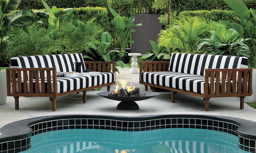 black and white striped patio set