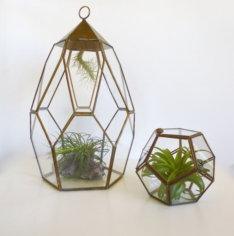 Vintage brass and glass terrariums from Etsy shop Hot Cool Vintage