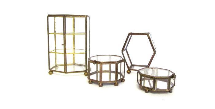 Vintage glass and brass boxes